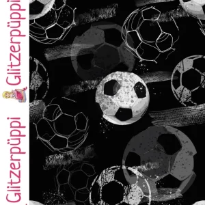Baumwolljersey Fußball schwarz - Glitzerpüppi Solange Der Vorrat Reicht