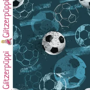 Baumwolljersey Fußball petrol - Glitzerpüppi Billig