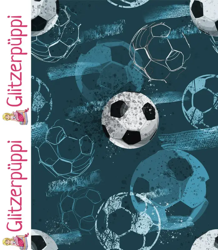 Baumwolljersey Fußball petrol - Glitzerpüppi Billig