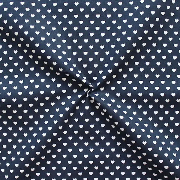 Zertifiziert 100% Baumwollstoff "Herzen klein" Farbe Dunkel-Blau