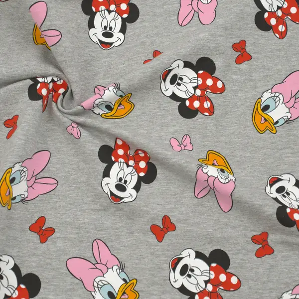 Lizenz Sweatshirt Baumwollstoff French Terry "Minnie Maus & Daisy Duck" Farbe Hell-Grau meliert Schnäppchen