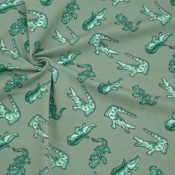 Sweatshirt Baumwollstoff French Terry "Krokodile" Farbe Mint-Grün Billig