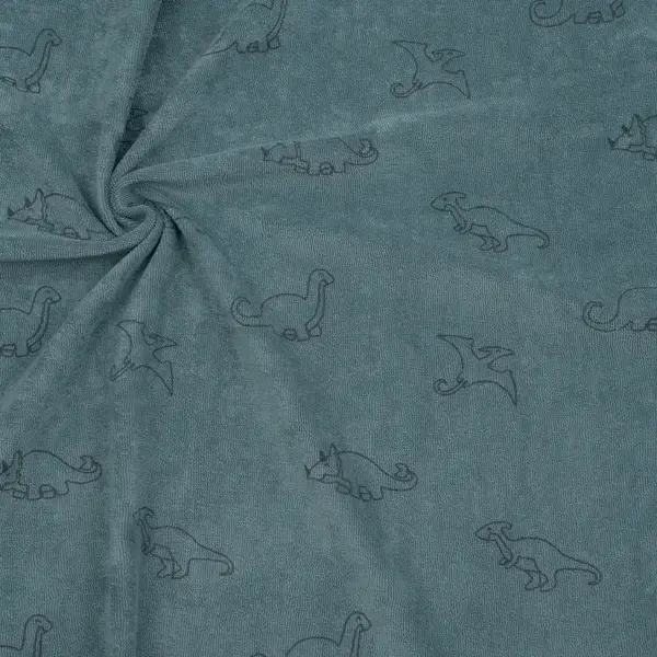 Stretch Frottee Baumwollstoff "Dinosaurier" Farbe Blau-Petrol Knallerangebot