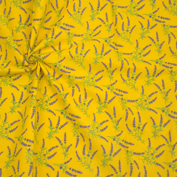 100% Baumwollstoff "Lavendelzweige" Farbe Gelb Markenware