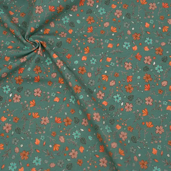 Baumwoll Stretch Jersey "Herbstwiese" Farbe Petrol Neue Ware