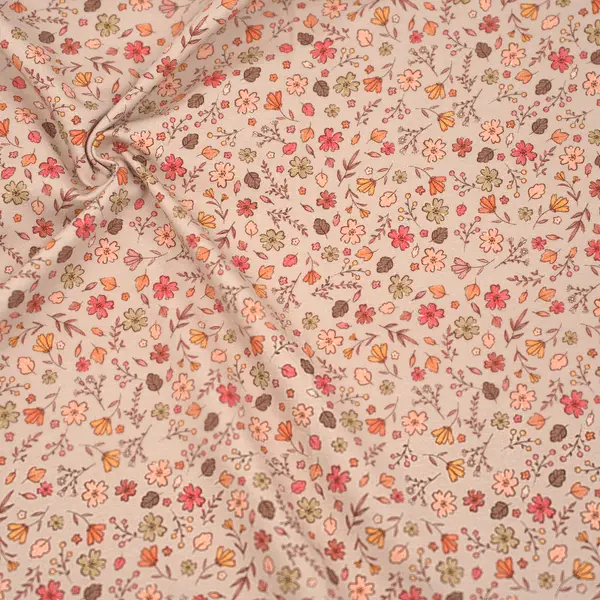 Neu Im Sortiment Baumwoll Stretch Jersey "Herbstwiese" Farbe Beige