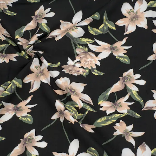Viskose Musselin "Magnolien 2" Farbe Schwarz Geprüft