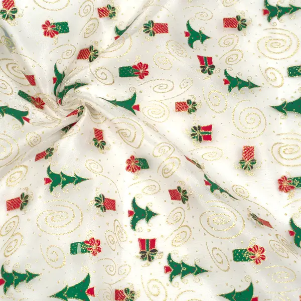 Organza "Tannenbäume & Geschenke" Farbe Weiss Preisreduziert