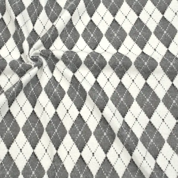 Jacquard Strick Stoff "Rhomben" Farbe Grau-Ecru Knallerangebot