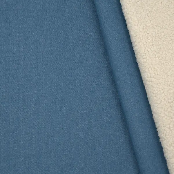 Zertifiziert Denim Jeanstoff mit Teddyrückseite Farbe Jeans-Blau
