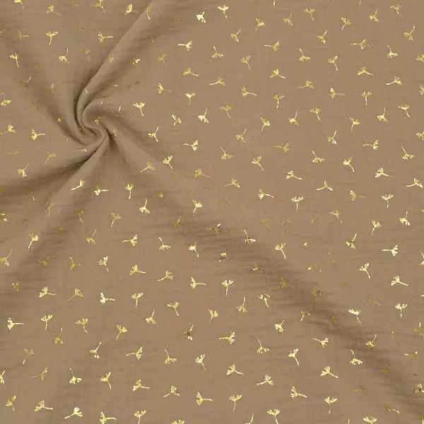 Top-Preis 100% Baumwolle Musselin Double Gauze "Goldene Pusteblumen" Farbe Blass-Braun