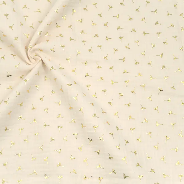 100% Baumwolle Musselin Double Gauze "Goldene Pusteblumen" Farbe Woll-Weiss Neue Ware