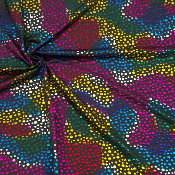 Stretch Folienjersey "Bunte Punkte Mix" Farbe Schwarz Knallerangebot