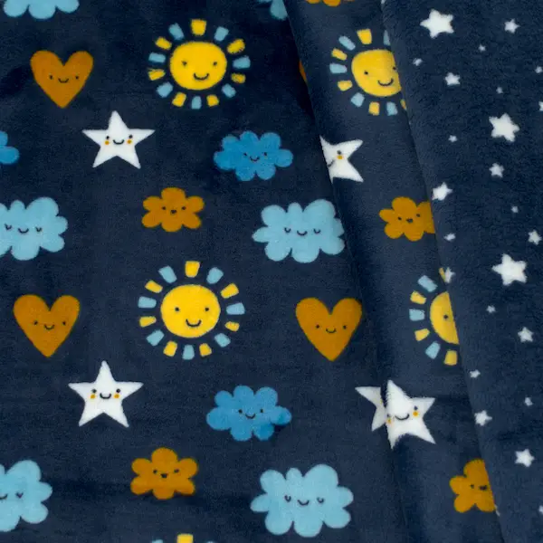Wellness Fleece Doubleface "Smiling Sky" Farbe Nacht-Blau Letzte Chance