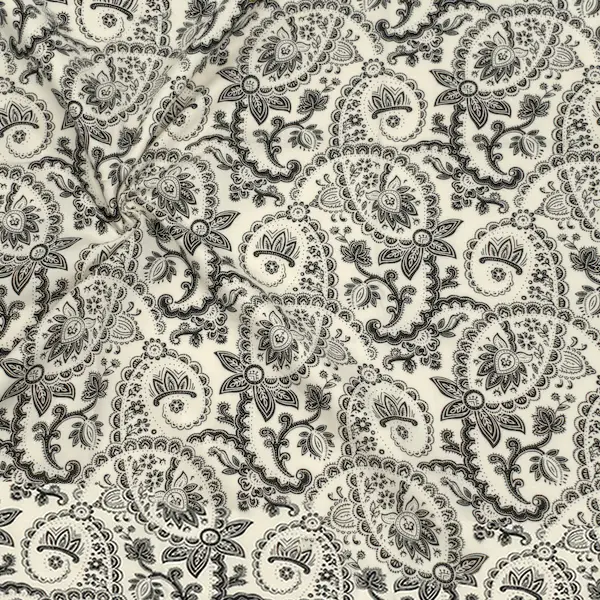 Ausverkauf Viskose Musselin "Orientalische Blumenranken 2" Farbe Ecru
