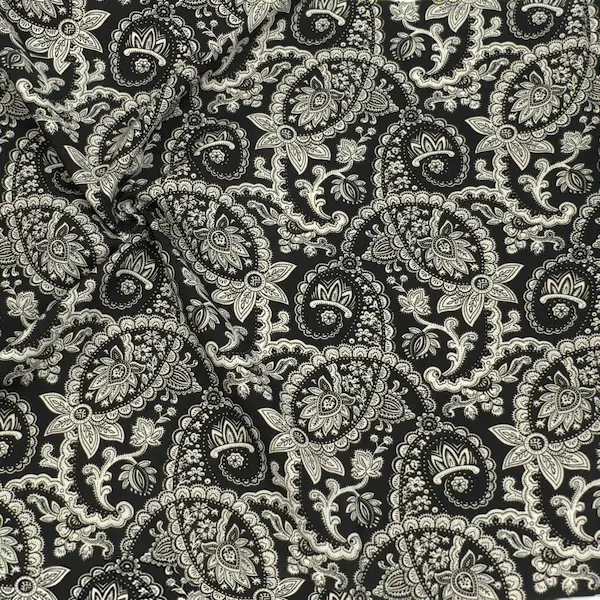 Direkt Vom Hersteller Viskose Musselin "Orientalische Blumenranken 2" Farbe Schwarz