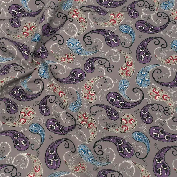 Viskose Musselin "Blüten Paisley" Farbe Taupe Billig