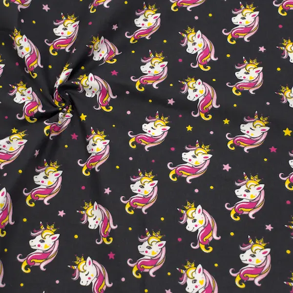 100% Baumwolle Popeline "Einhorn Prinzessin" Farbe Schwarz Mega-Angebot