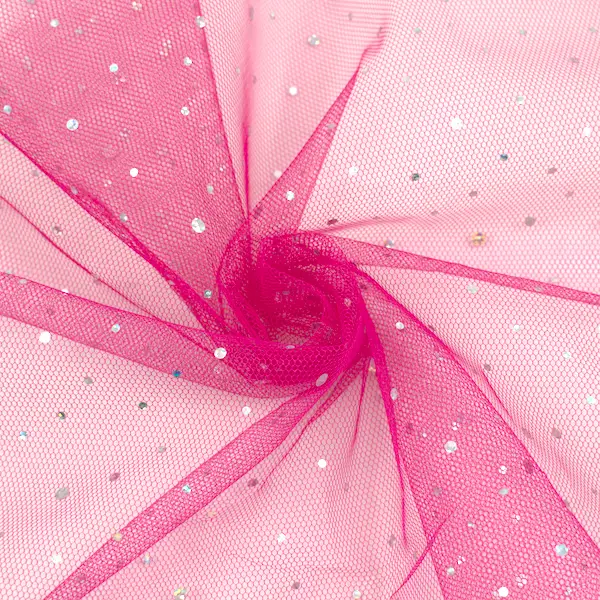 Tüll Stoff mit Pailletten Farbe Fuchsia Markenware