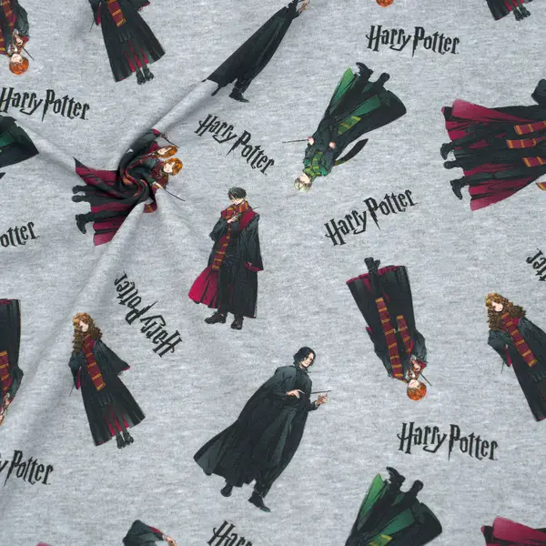Preis Gesenkt Lizenz Baumwoll Stretch Jersey "Harry Potter Figuren" Farbe Hell-Grau meliert