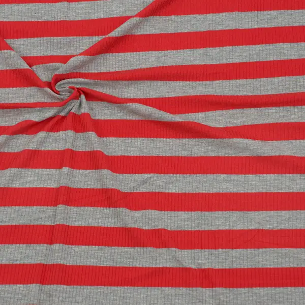 Ripp Viskosejersey "Blockstreifen 2" Farbe Grau-Rot Expressversand
