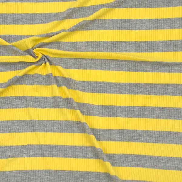 Aktuell Ripp Viskosejersey "Blockstreifen 2" Farbe Grau-Gelb