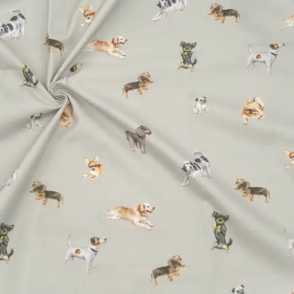 Rabatt 100% Baumwollstoff "Hunde-Mix 2" Farbe Hell-Grau