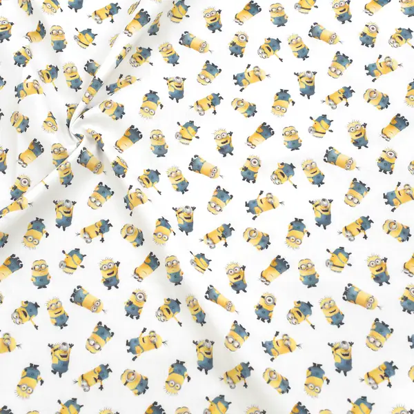 Rabatt Lizenz 100% Baumwollstoff Popeline "Minions" Farbe Weiss