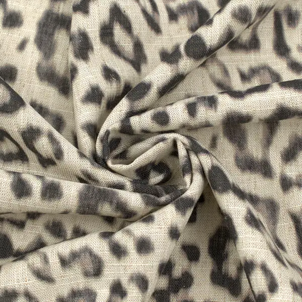 Viskose-Leinen Stoff "Leopard Design" Farbe Ecru-Schwarz Versand Am Gleichen Tag