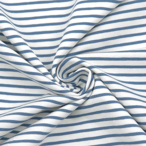 Baumwoll Stretch Jersey "Ringelstreifen 2" Farbe Weiss-Blau Geprüft