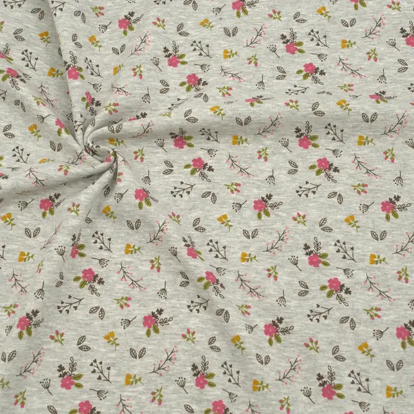 Günstig Sweatshirt Baumwollstoff "Blumen & Zweige" Farbe Hell-Grau meliert