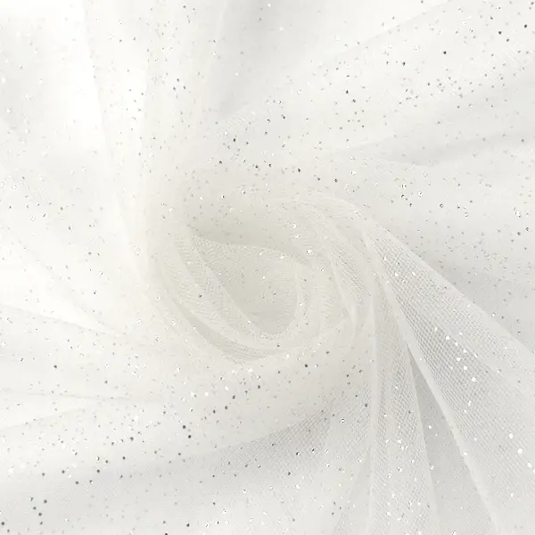 Mega-Angebot Soft Tüll Stoff "Silberne Glitzerpunkte" Farbe Creme-Weiss