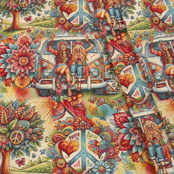 Gobelin Möbelstoff Dekostoff "Hippie Life" Farbe Ecru Top-Angebot