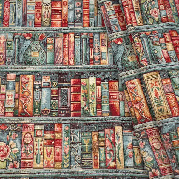 Gobelin Möbelstoff Dekostoff "Bücher" Farbe Multicolor Markenprodukt