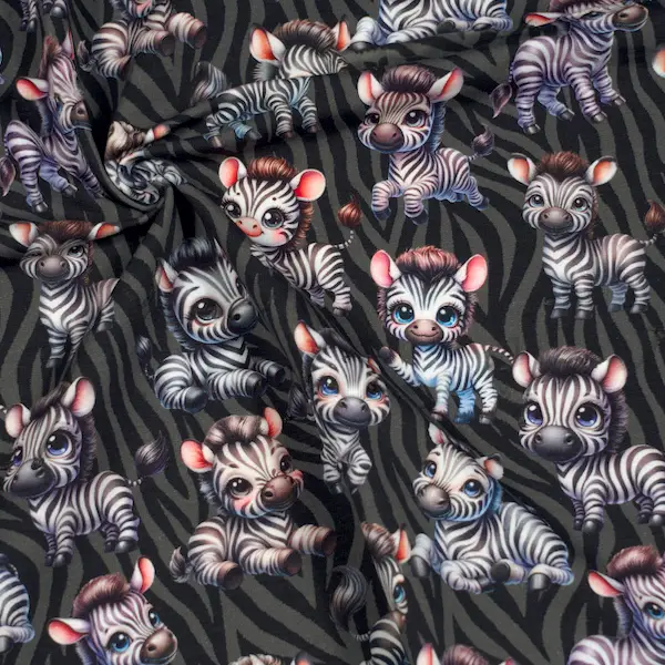 Sweatshirt Baumwollstoff French Terry "Zebras" Farbe Grau-Schwarz Jetzt Bestellen