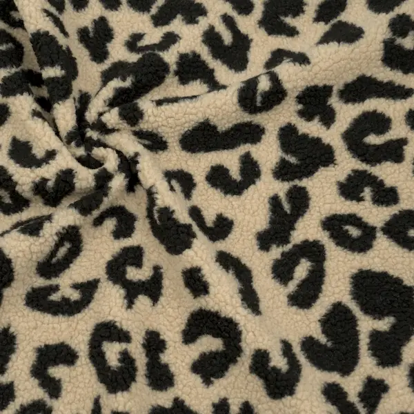 Teddy Plüschstoff "Leopard Groß" Farbe Ecru-Schwarz Sichere Zahlung
