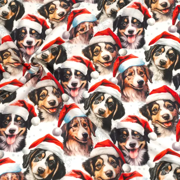 Sweatshirt Baumwollstoff French Terry "Christmas Dogs" Farbe Weiss Nur Heute