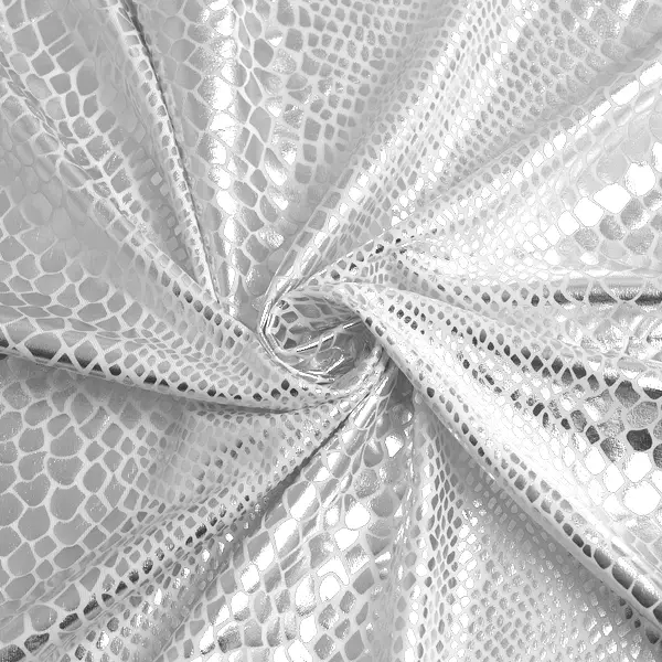Stretch Folienjersey "Schlangen Optik" Farbe Silber-Weiss Schneller Versand