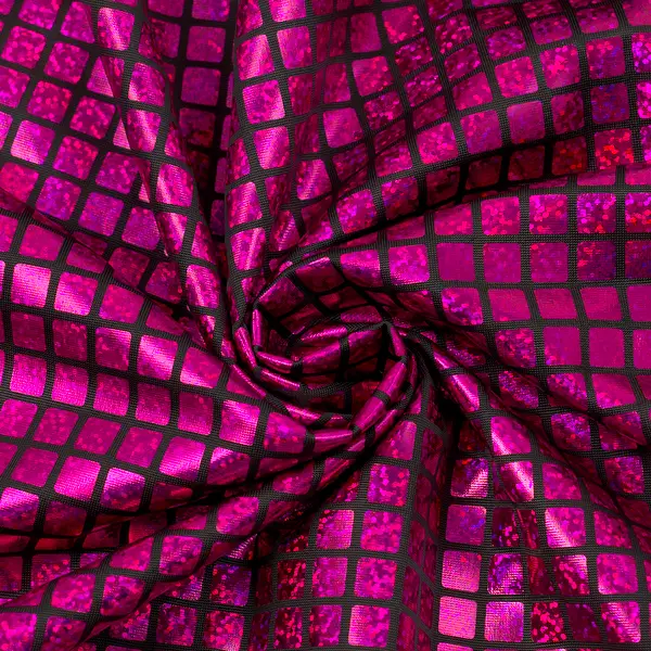 Sale Stretch Folienjersey "Karo Hologramm" Farbe Fuchsia