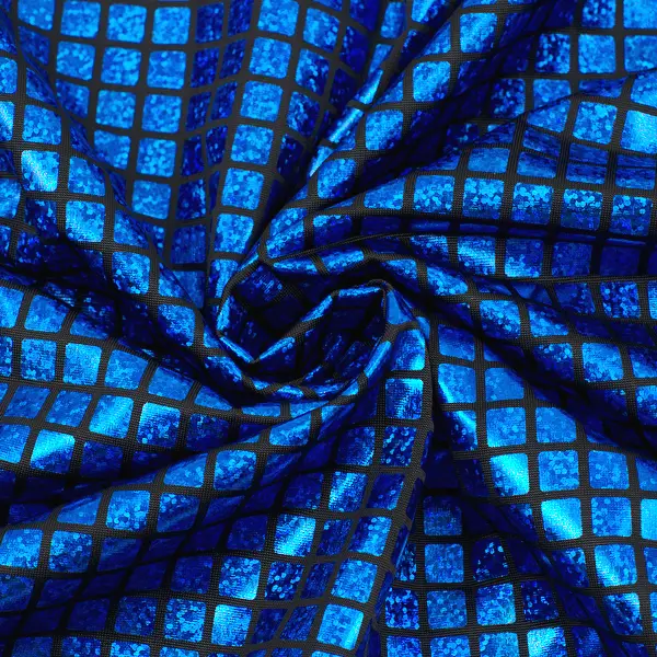 Stretch Folienjersey "Karo Hologramm" Farbe Royal-Blau Markenprodukt