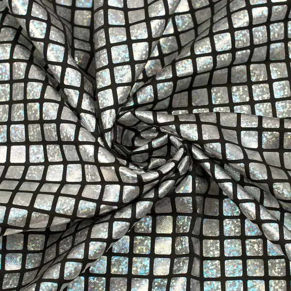 Stretch Folienjersey "Karo Hologramm" Farbe Silber Bestseller