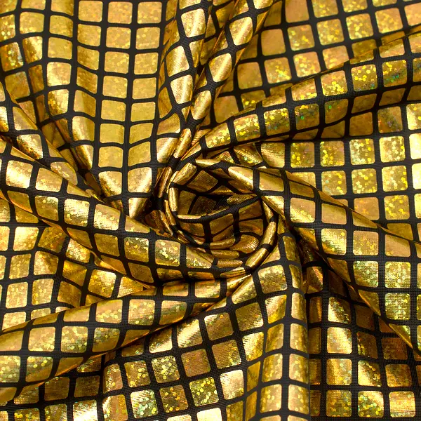 Stretch Folienjersey "Karo Hologramm" Farbe Gold Ausverkauf