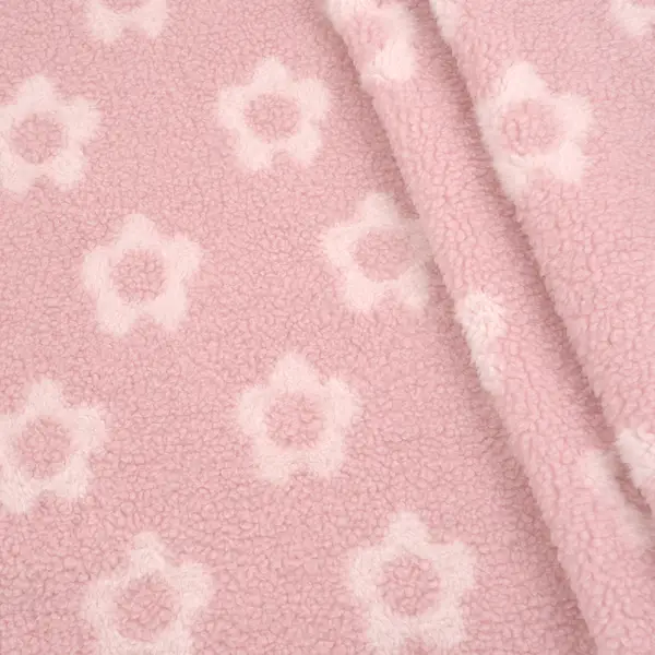 Curly Plüschstoff "Blumen" Farbe Hell-Rosa Expressversand