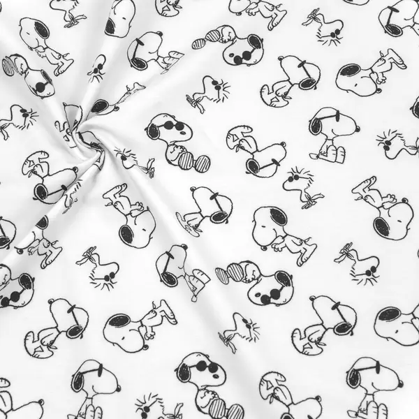 Super-Preis Lizenz Baumwoll Stretch Jersey "Snoopy & Woodstock 2" Farbe Weiss