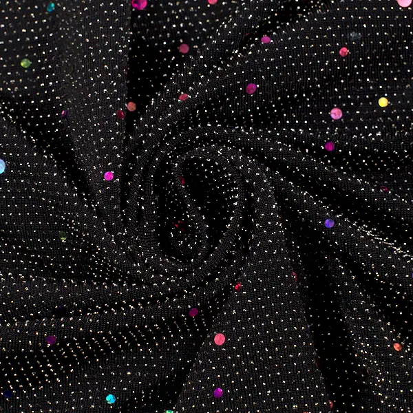 Stretch Glitzerstoff "Bunte Pailletten & Lurex" Farbe Schwarz Aktuell
