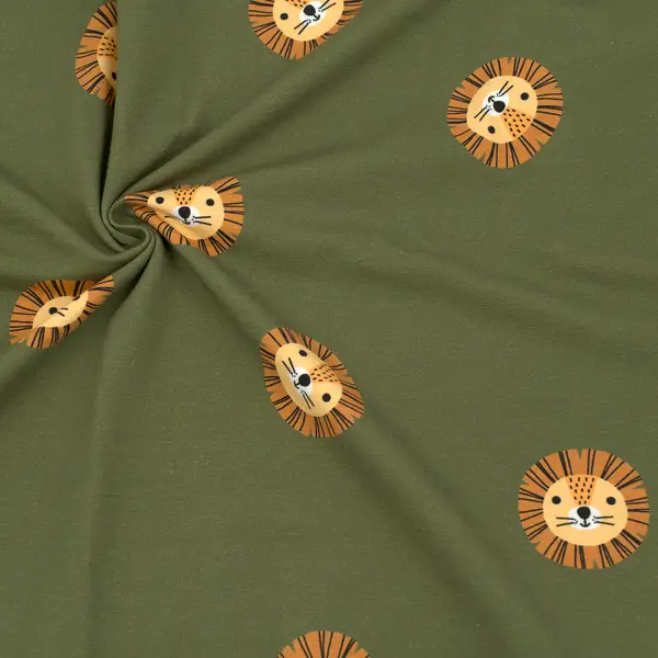 Sweatshirt Baumwollstoff French Terry "Löwe" Farbe Khaki-Grün Bestpreis