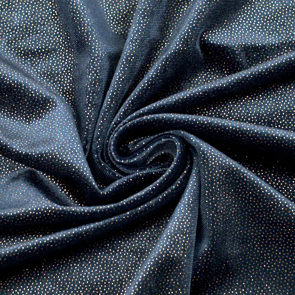 Stretch Pannesamt "Goldpunkte" Farbe Nacht-Blau Günstig