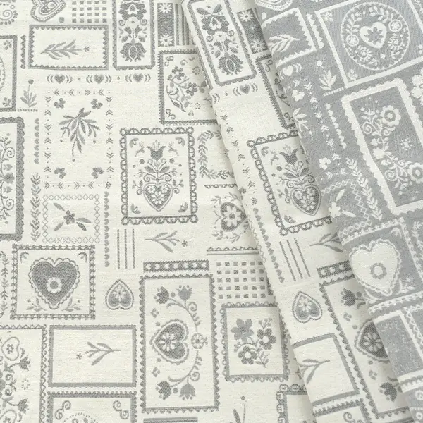 Jacquard Dekostoff Doubleface "Landhaus Patchwork 6" Farbe Ecru-Grau Billig