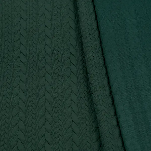 Jacquard Strick Jersey "Zopfmuster" Farbe Tannen-Grün Direkt Vom Hersteller