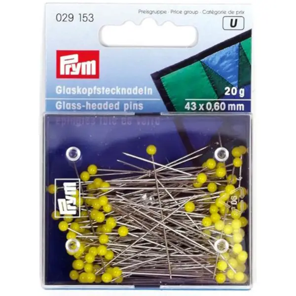 Ausverkauf Prym 20g Glaskopfstecknadeln, silberfarbig gelb 43 x 0,60 mm